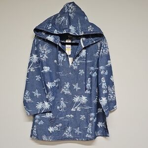Tommy Bahama Chambray Hula Hut Baja Hoodie, Blue White, Size Medium, NEW